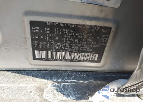 2012 Subaru Outback 2.5I Premium from USA, damaged, VIN 4S4BRBGCXC3280227